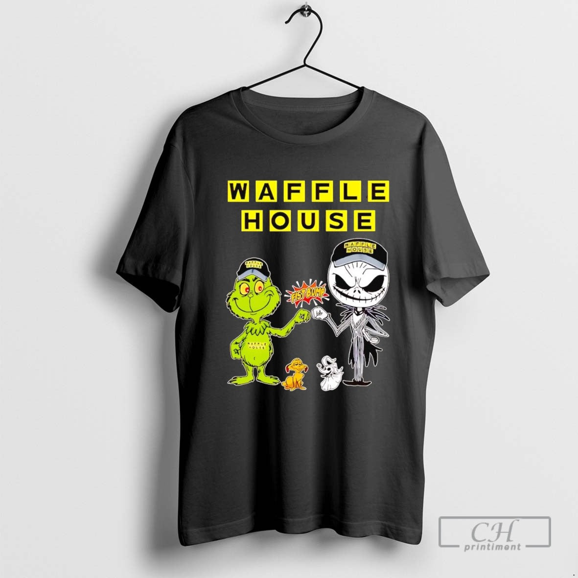 Grinch And Jack Skellington Fist Bump Waffle House Halloween Hoodie