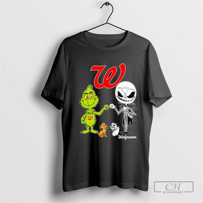 Grinch And Jack Skellington Fist Bump Walgreens Halloween Tee Vintage