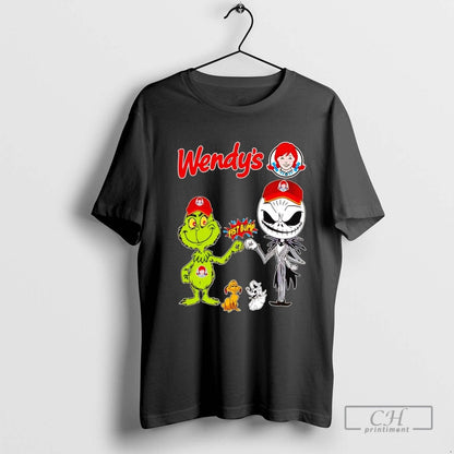 Grinch And Jack Skellington Fist Bump Wendys Halloween Tee Authentic