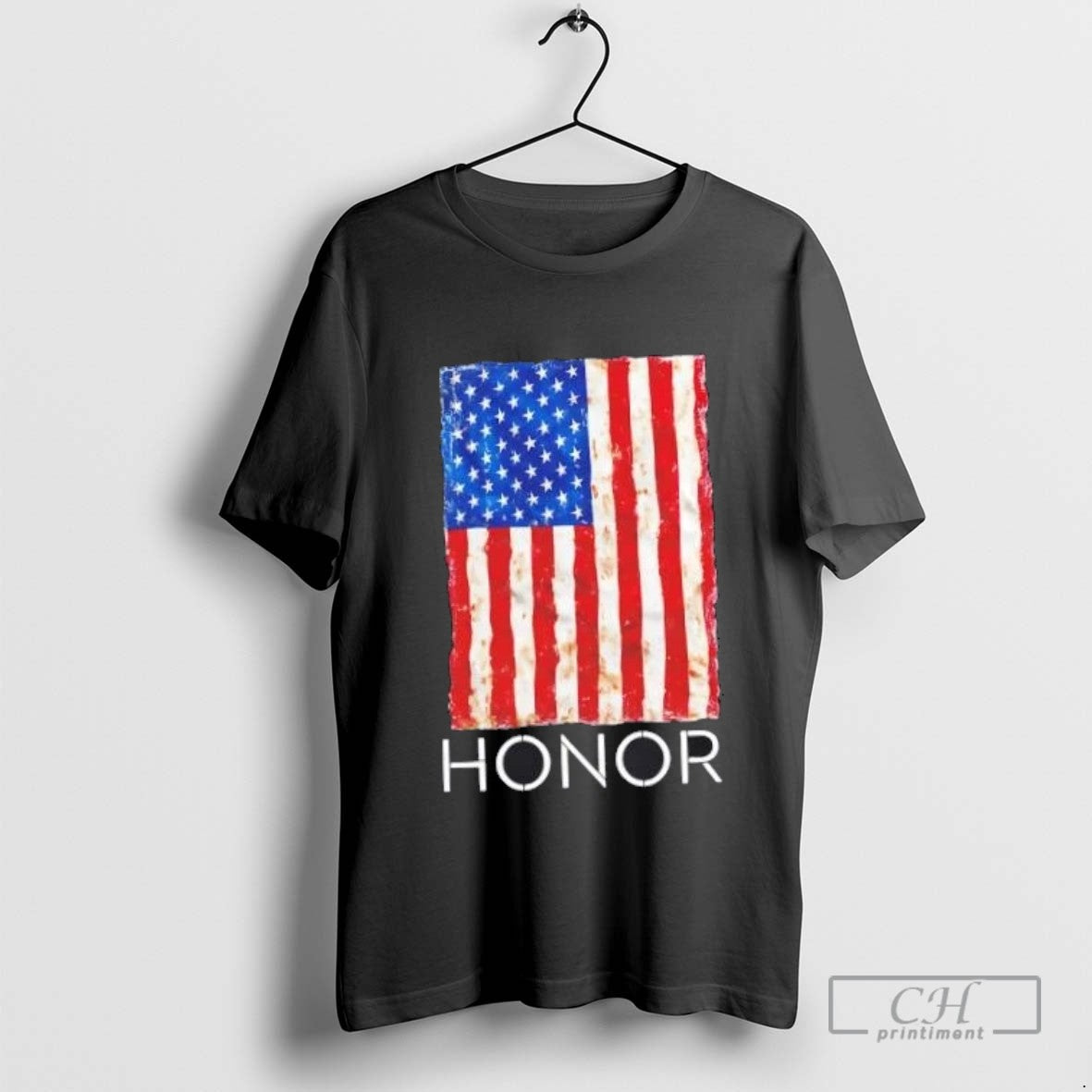 Honor Grit Stencil Patriot Us Flag Tee Exclusive Art