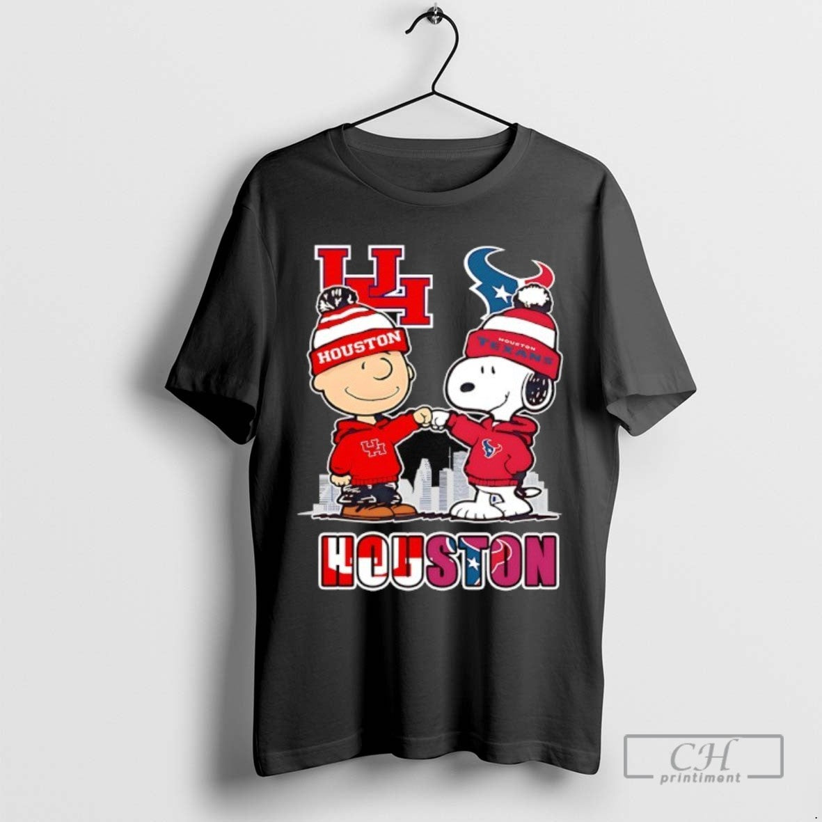 Houston City Skyline Charlie Brown Houston Cougars And Snoopy Houston