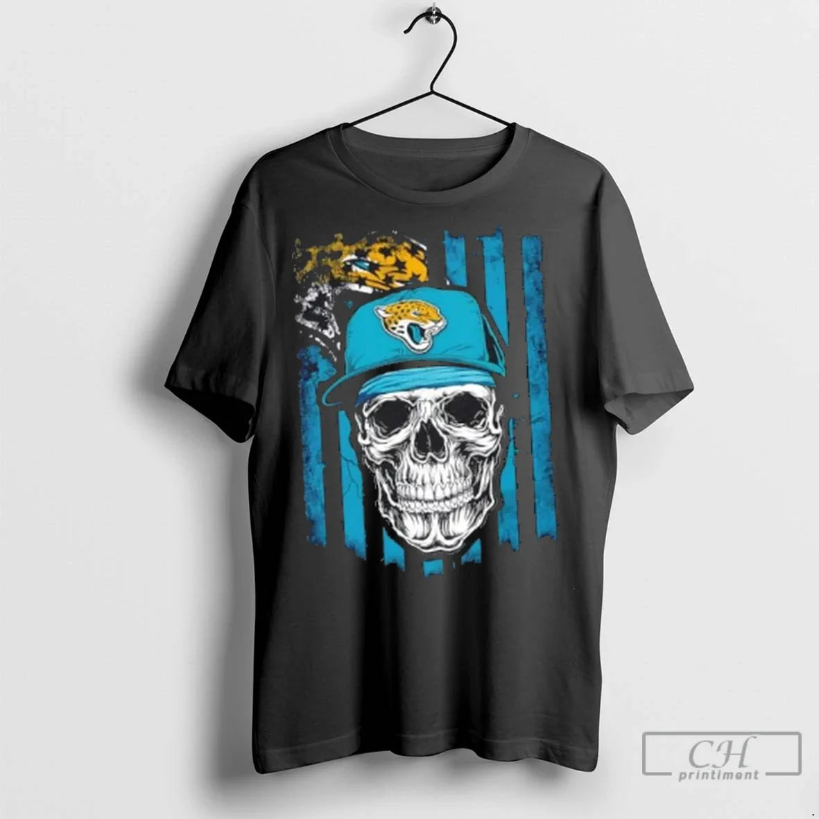 Jacksonville Jaguars X Skull Hip Hop Us Flag TShirt Retro Fashion