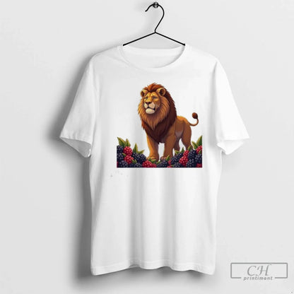 Lion Blackberries And Raspberries Ladies T Shirts Tee Retro Design