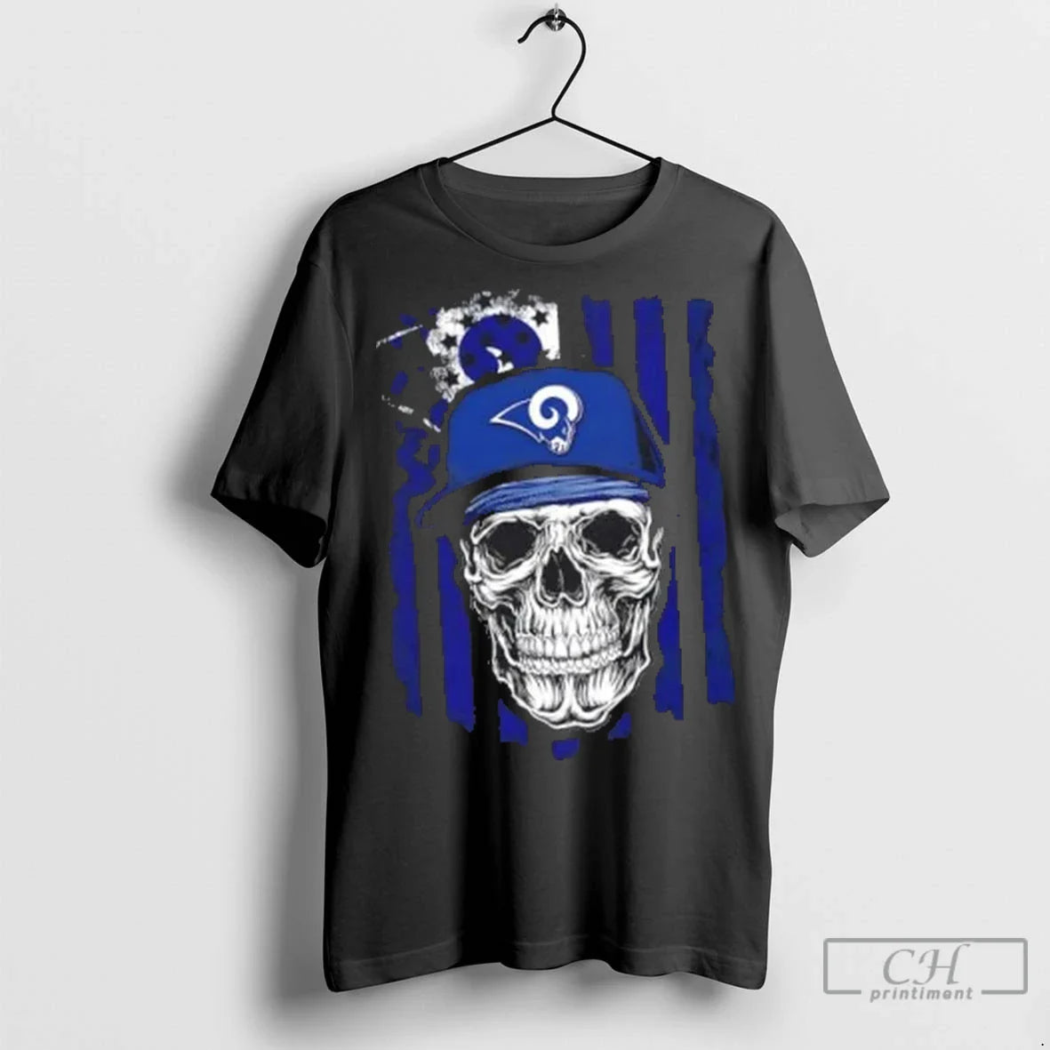Los Angeles Rams X Skull Hip Hop Us Flag Long Sleeve Authentic Art