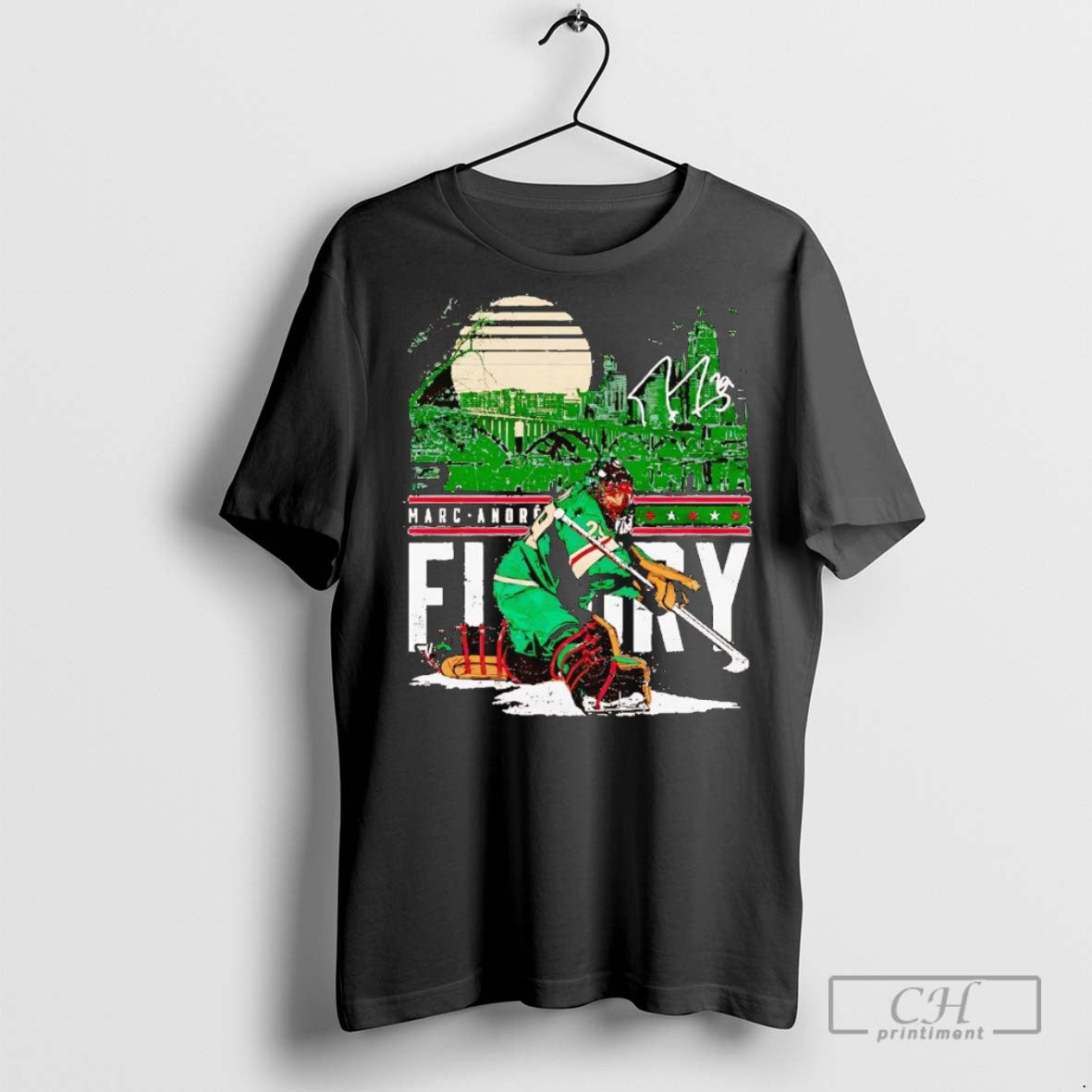 Marc Andre Fleury Minnesota City Skyline Signature T Shirts TShirt