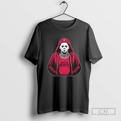Michael Myers Wearing Houston Rockets Nba Scary Halloween 2025 V Neck