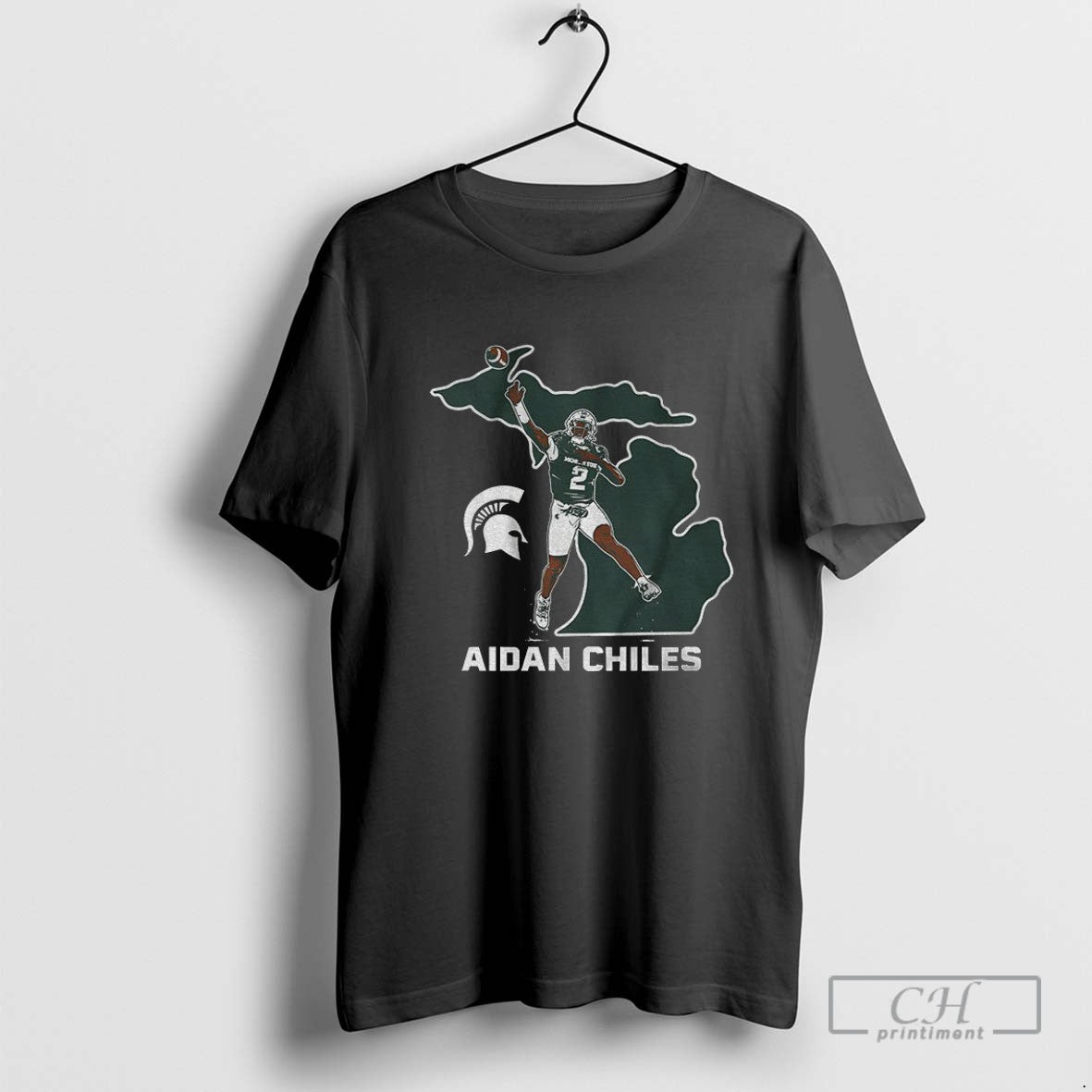 Michigan State Football Aidan Chiles State Star Tee Authentic Art