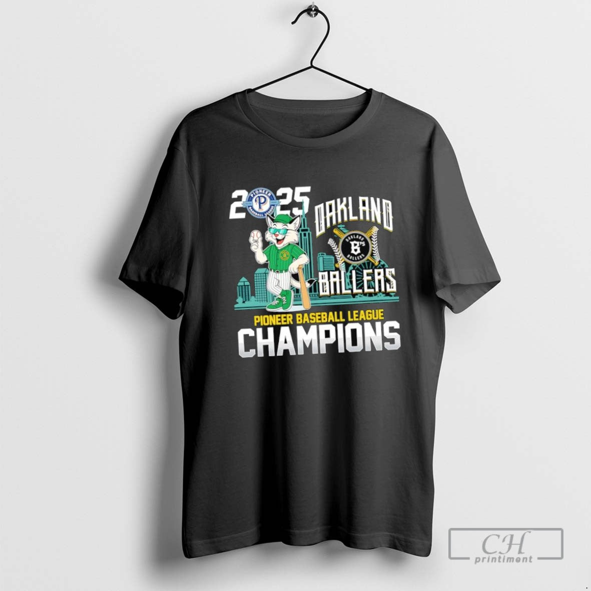 Oakland Bs Ballers 2025 Pioneer Baseball League Champions Cat Mascot