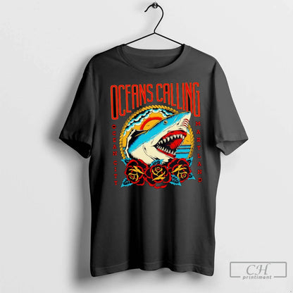Oceans Calling Shark Lineup Shirt Premium Fashion