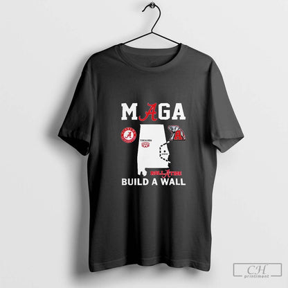 Alabama Crimson Tide Maga Build Wall Beat Georgia Shirt Retro Design