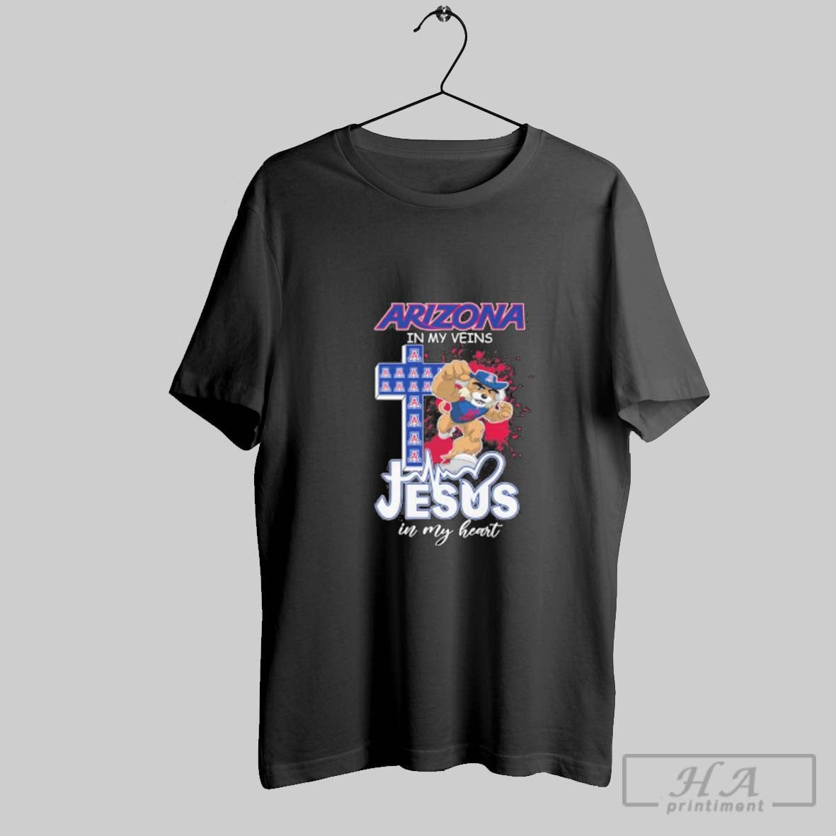 Arizona Wildcats Mascot My Veins Jesus My Hear Shirt Vintage Look