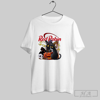 Black Cat Red Robin Halloween Sweatshirt Elegant Outfit