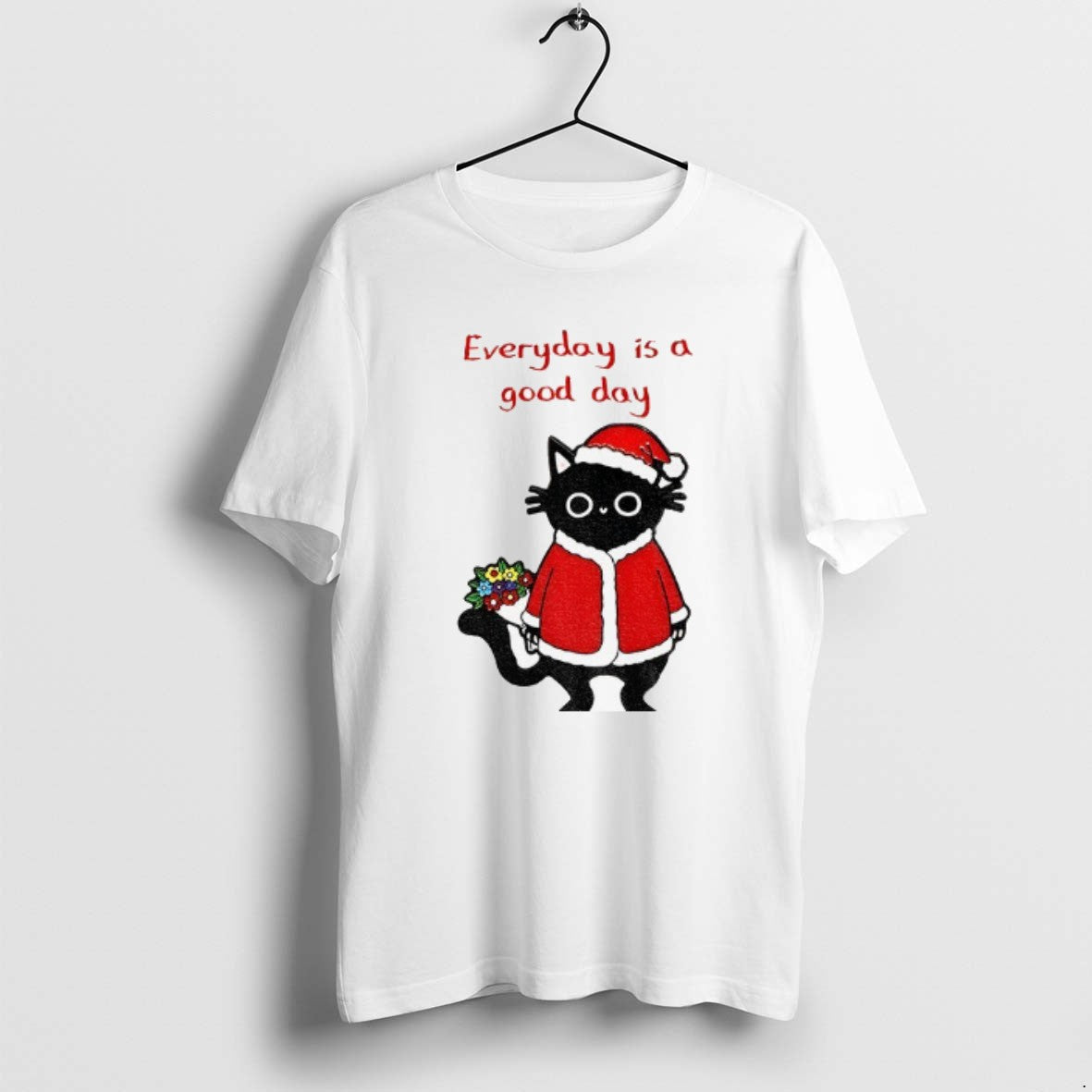 Black Cat Santa Claus Everyday Is Good Day Merry Long Sleeve Modern