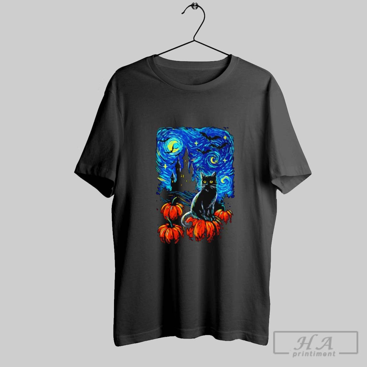 Cat Pumpkins Starry Night Halloween Shirt Vintage Apparel