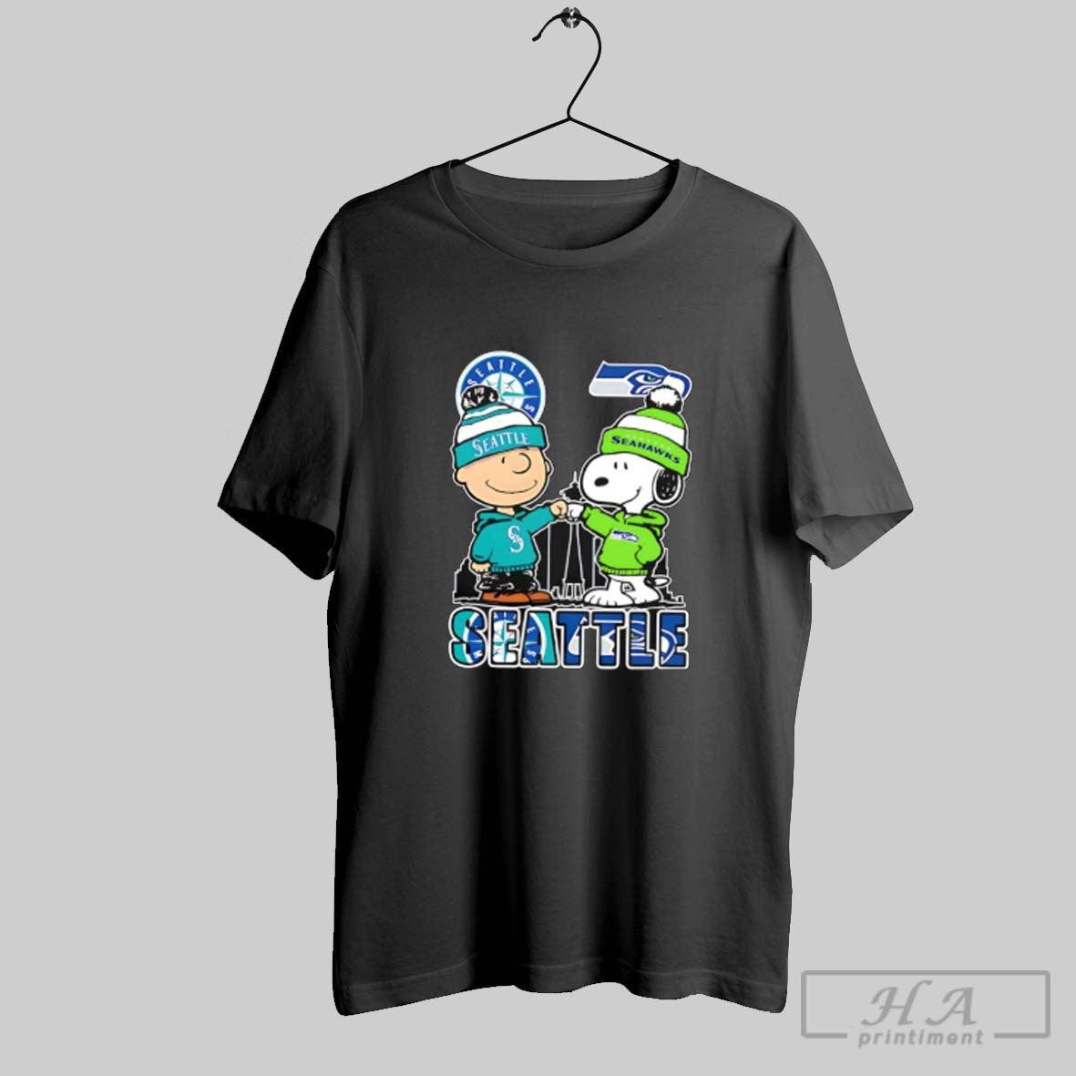 Charlie Brown And Snoopy X Seattle Mariners And Seattle Seahawks Logo