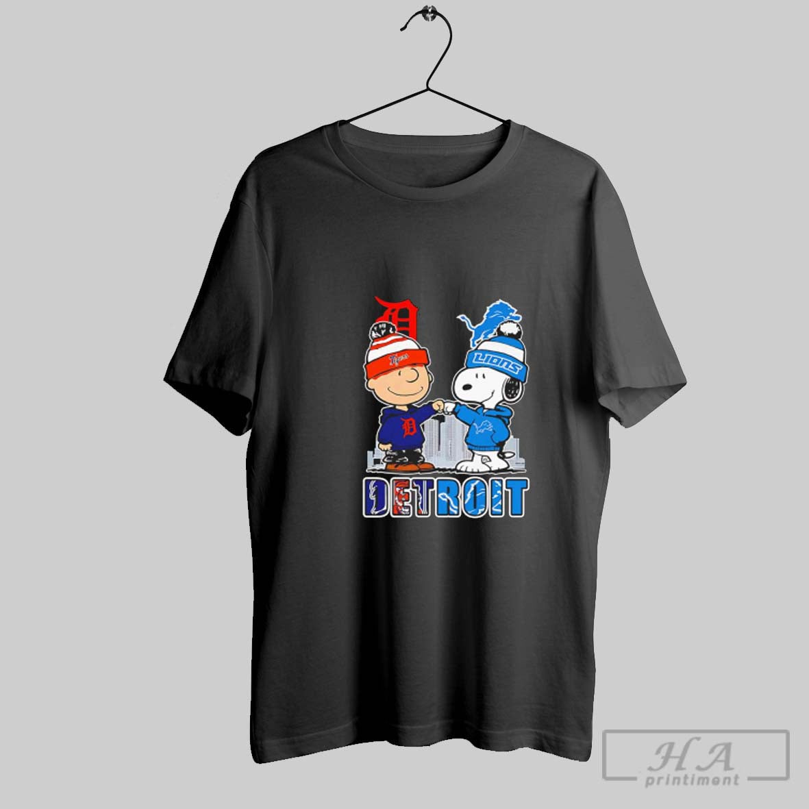 Charlie Brown Bump Hands Snoopy Detroit Tigers And Lions Skylines