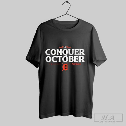 Detroit Tigers Conquer October 2025 Mlb Postseason TShirt Retro Art