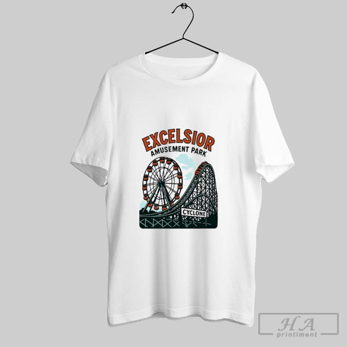Excelsior Amusement Park Cyclone Roller Coaster Ferris Wheel Tee