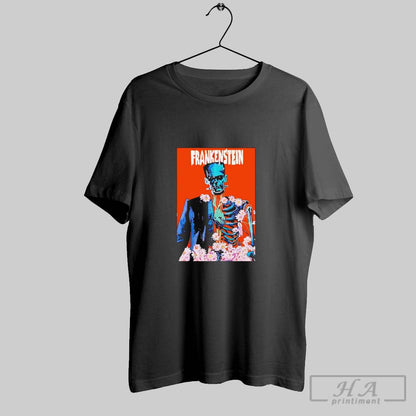Frankenstein Half Skeleton Heart Flowers Halloween TShirt Retro Outfit