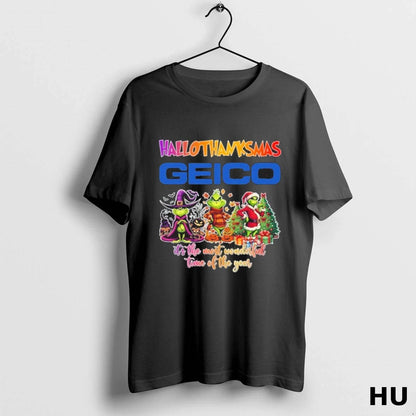 Geico Logo Hallothanksmas Grinch Its Most Wonderful Time Year Tee