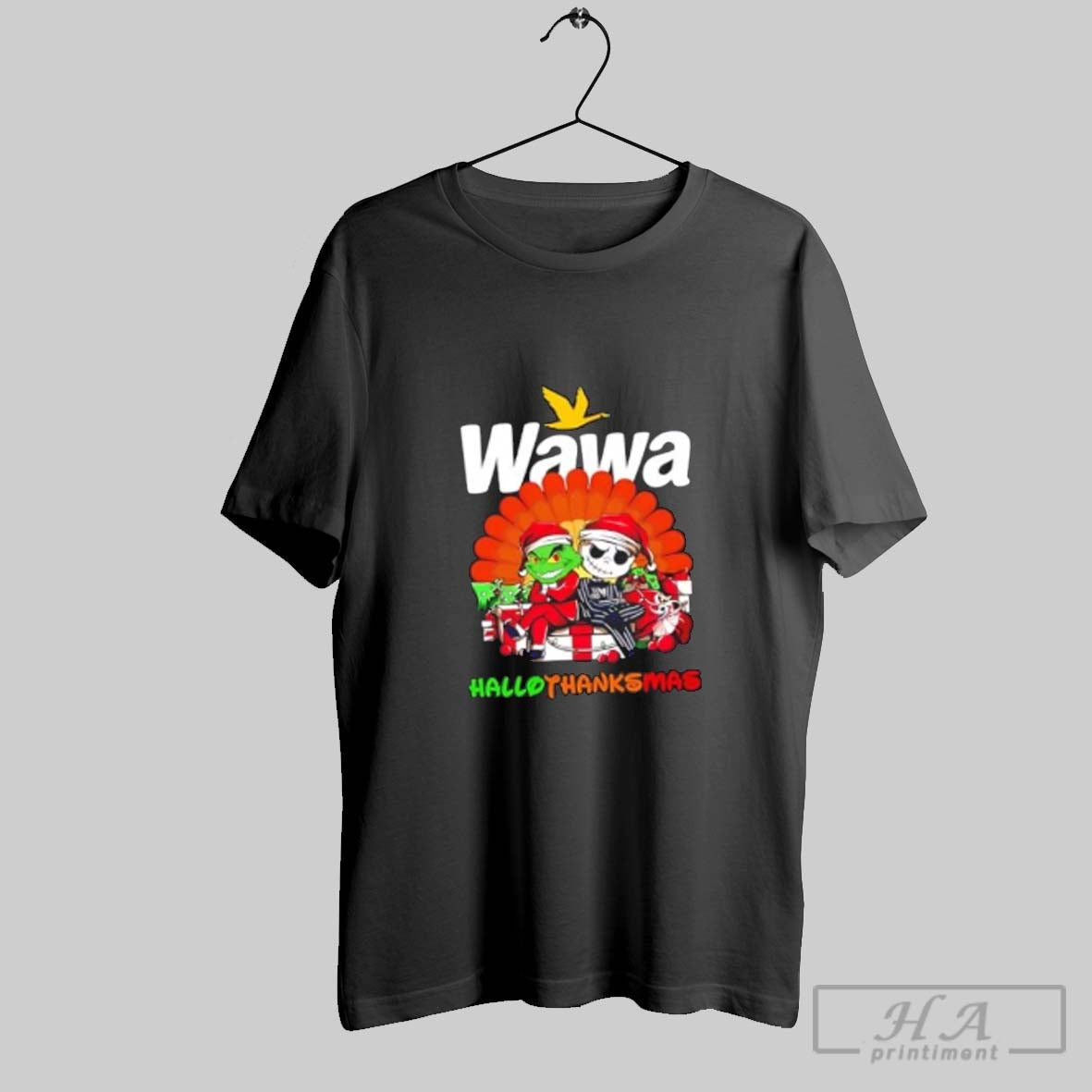 Grinch And Jack Skellington X Wawa Happy Hallothanksmas Shirt Elegant