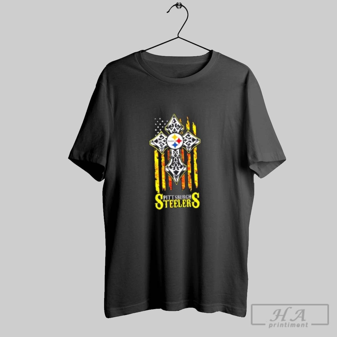 I Love Pittsburgh Steelers Cross Us Flag TShirt Exclusive Style
