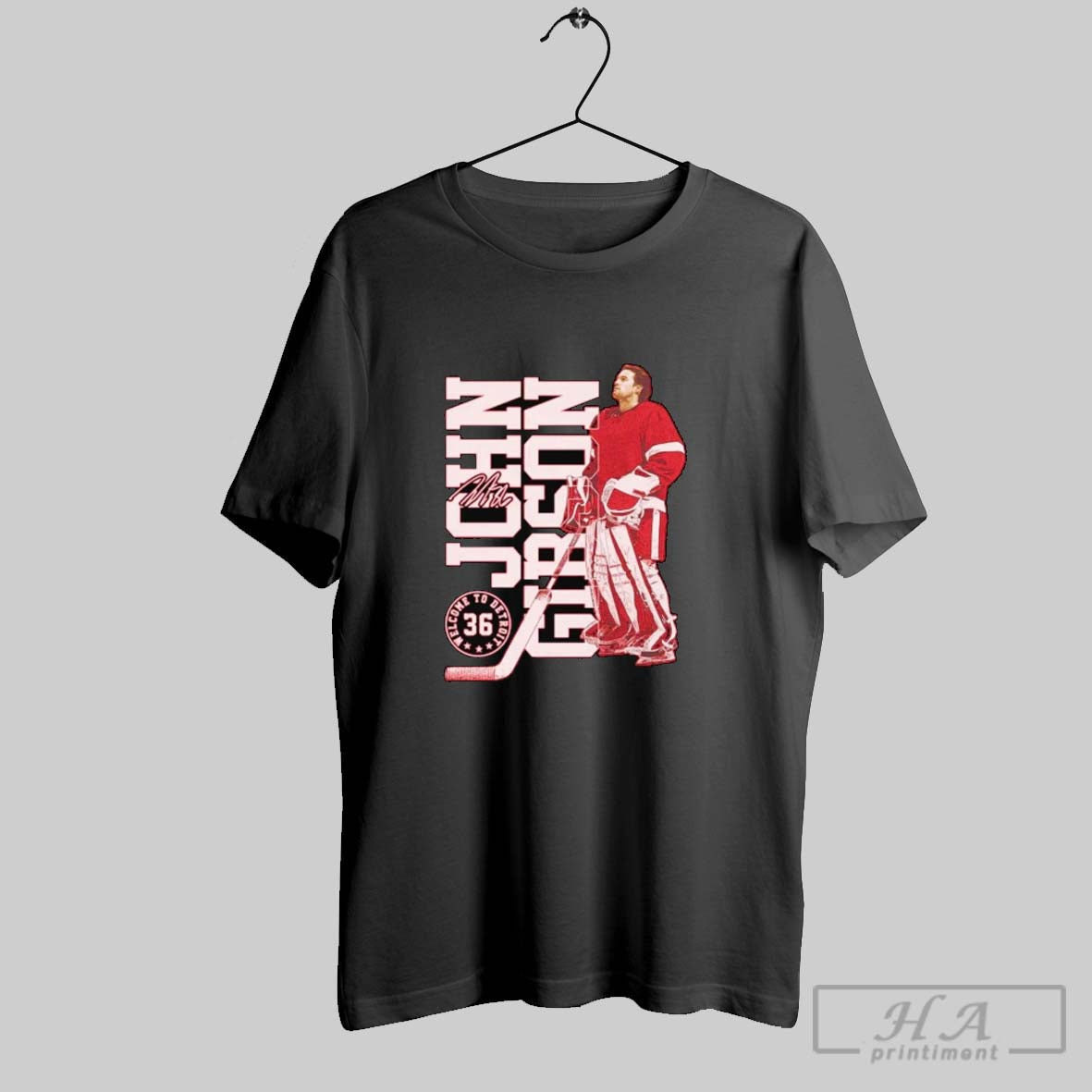 John Gibson Welcome To Detroit Red Wings Signature TShirt Vintage
