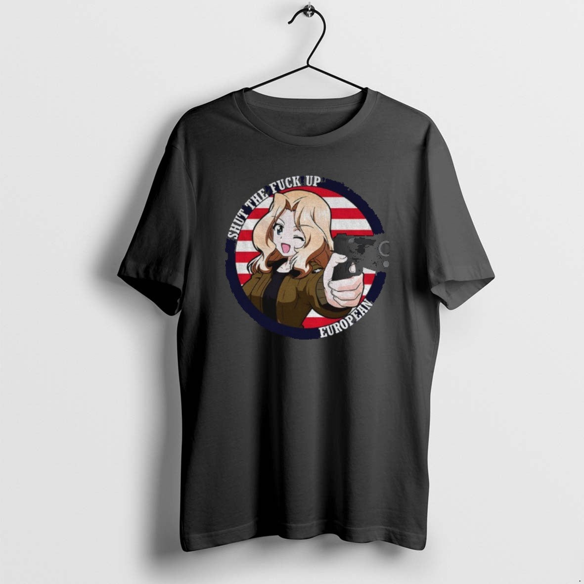 Kay Holding Gun Shut Fuck Up European Cartoon Hoodie Trendy Apparel