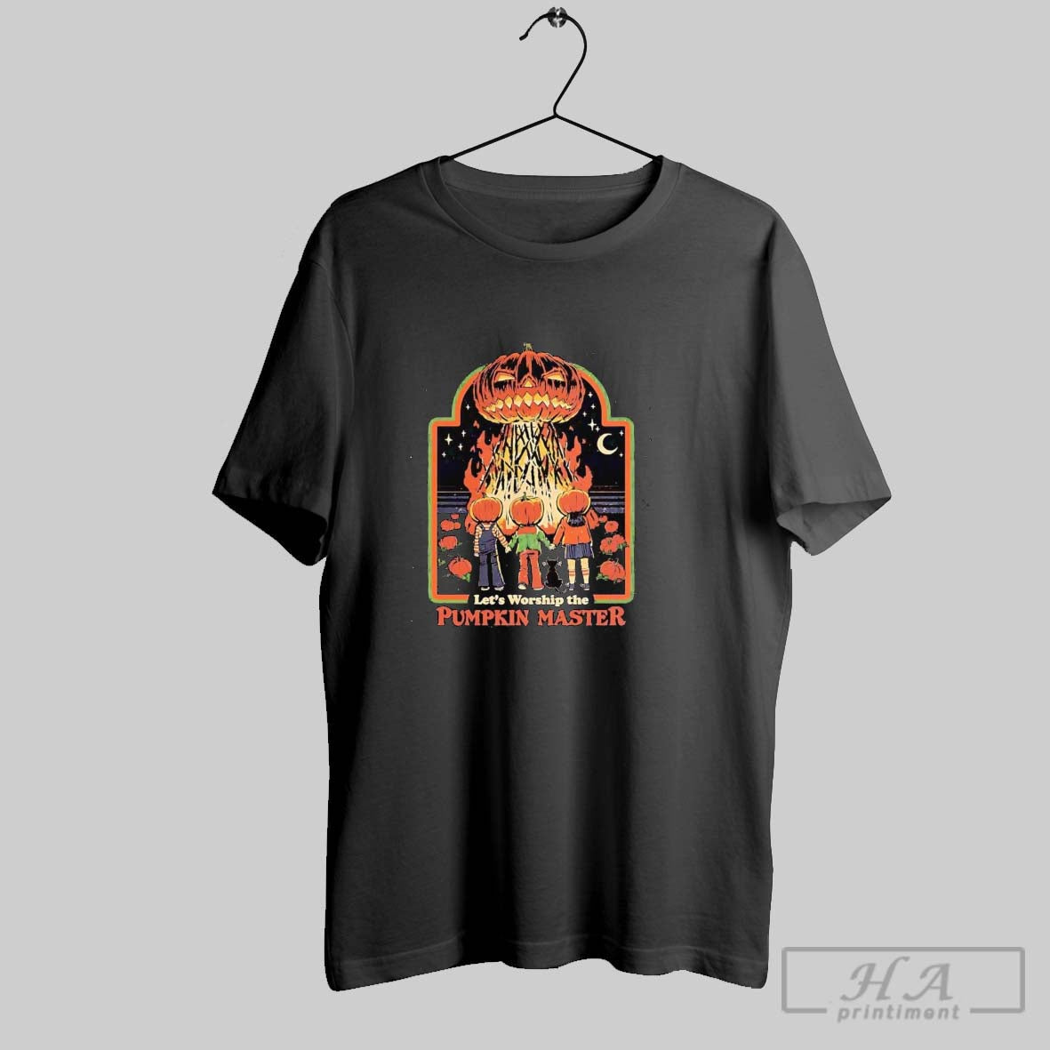 Lets Worship Pumpkin Master Jack O Lantern Halloween Tee Retro Art