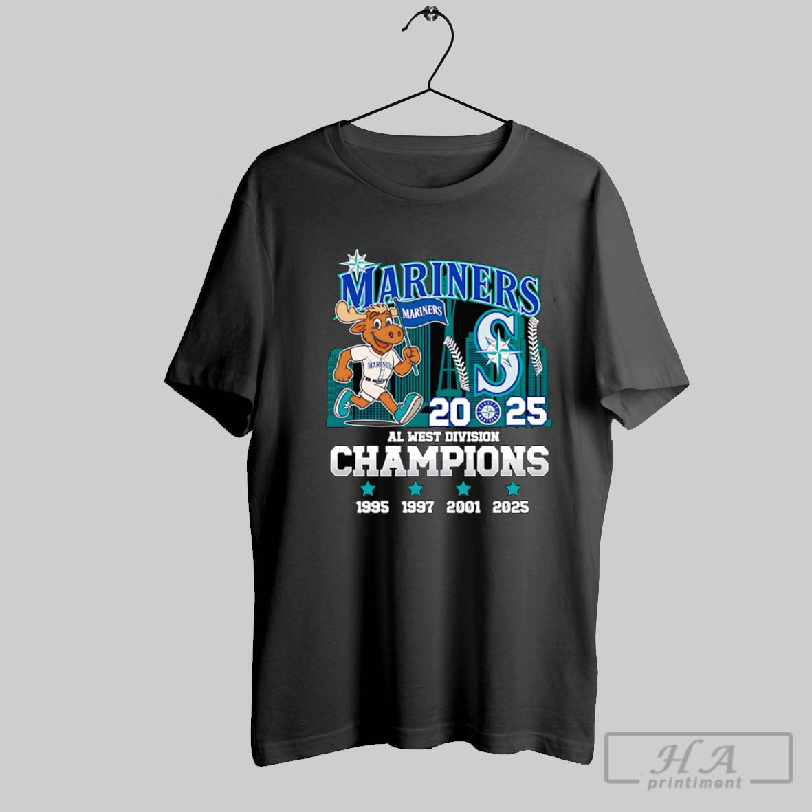 Mariners 2025 Al West Division Champions Mascot Tee Exclusive Merch