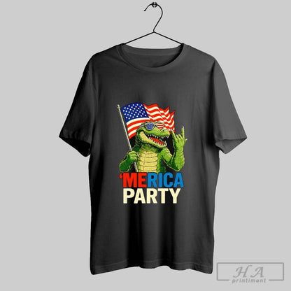 Merica Party Alligator Flag Hoodie Retro Art