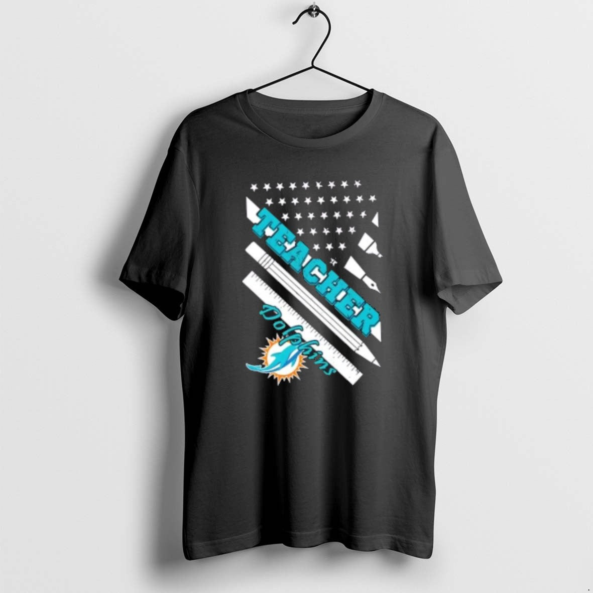 Miami Dolphins Football X Teacher American Flag Long Sleeve Retro
