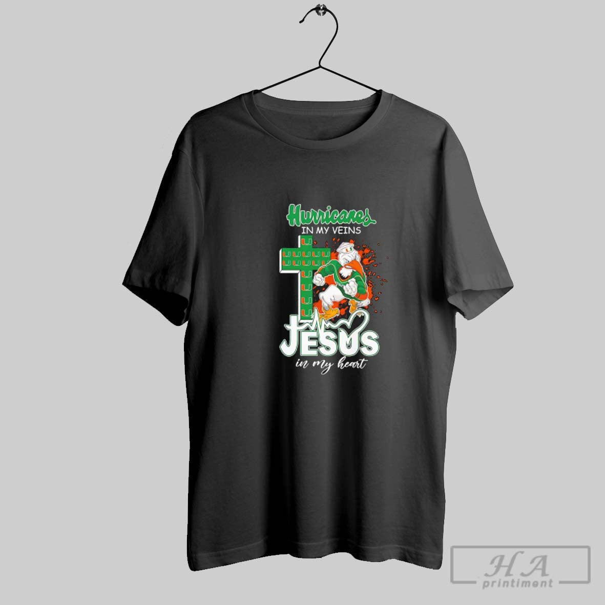Miami Hurricanes My Veins And Jesus My Heart Football Christian Tee