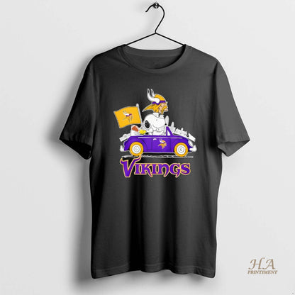 Minnesota Vikings X Snoopy And Woodstock Drive Car TShirt Designer