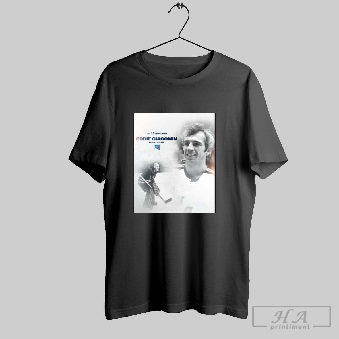 New York Rangers Memoriam Eddie Giacomin 1939 2025 TShirt Elegant Art