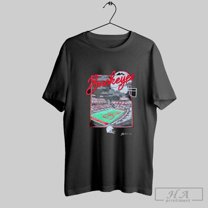 Ohio State Buckeyes Script Night Scene Ohio Stadium Shoe Long Sleeve