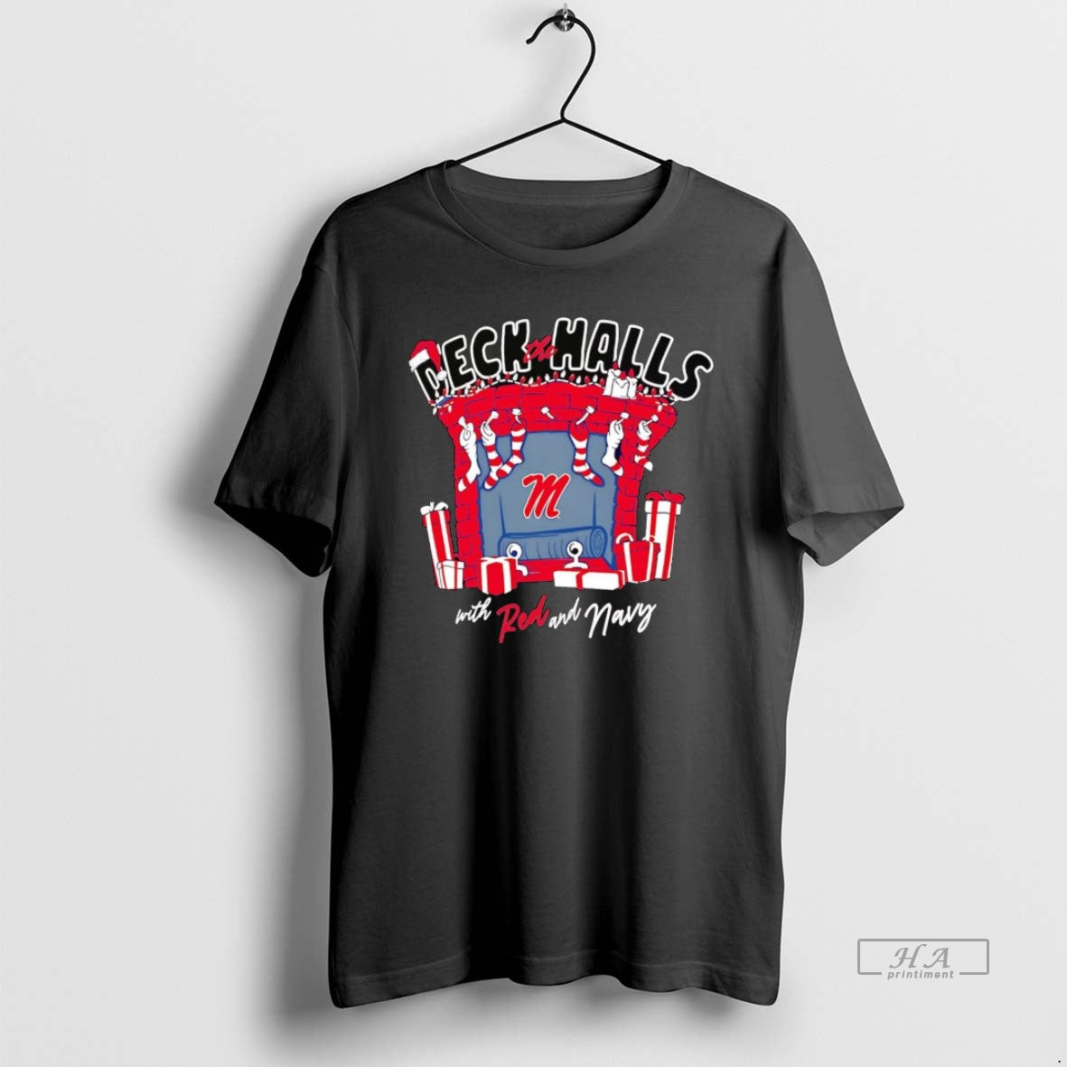 Ole Miss Rebels Deck Halls Red And Navy Long Sleeve Authentic