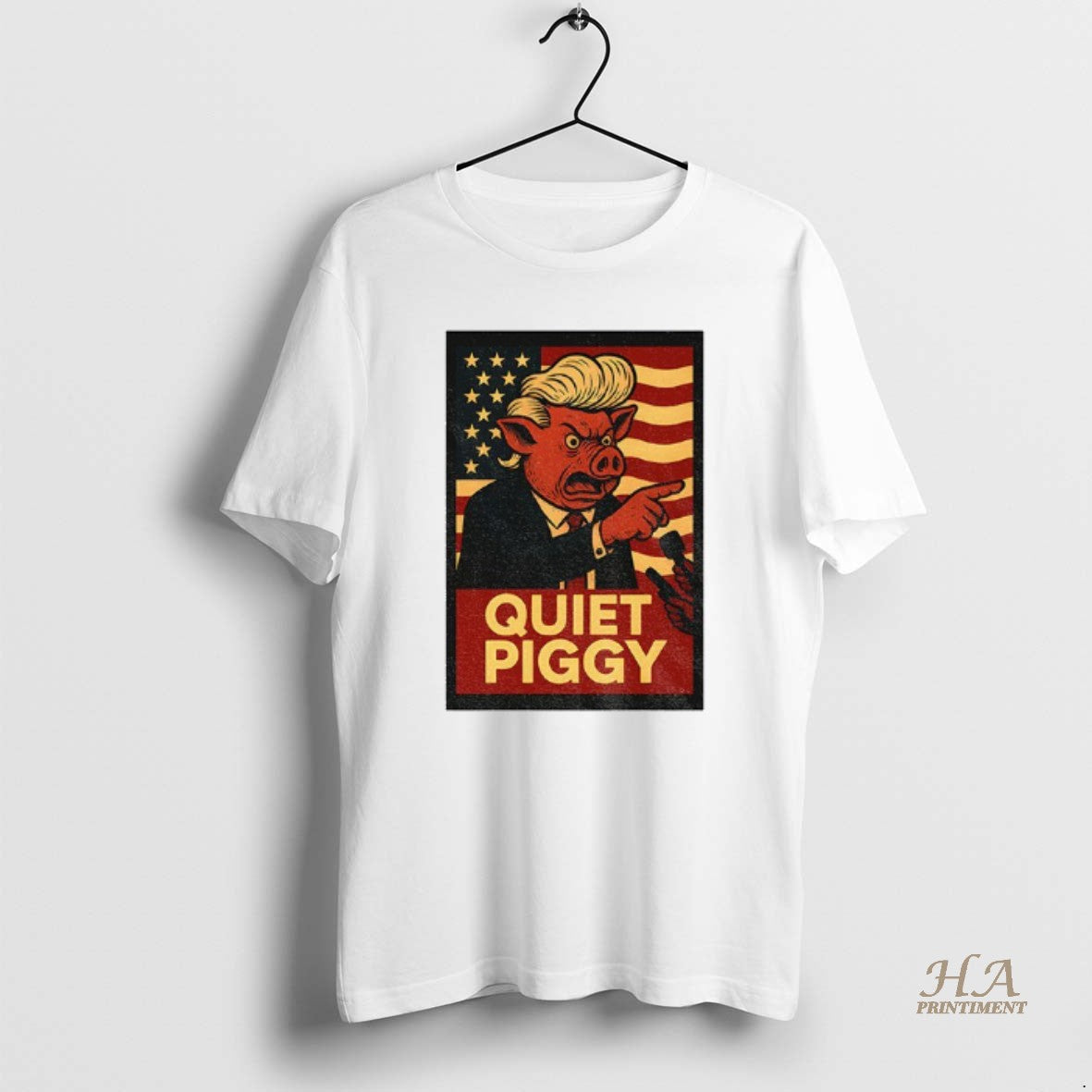 Quiet Piggy Political Rude Potus Satire American Flag Tee Unique Look