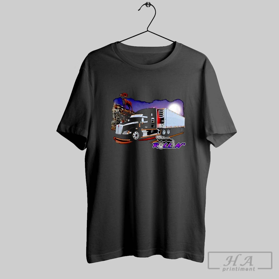Rollin Black Truck Under Moonlight Big Horn Ram Posters Black Long
