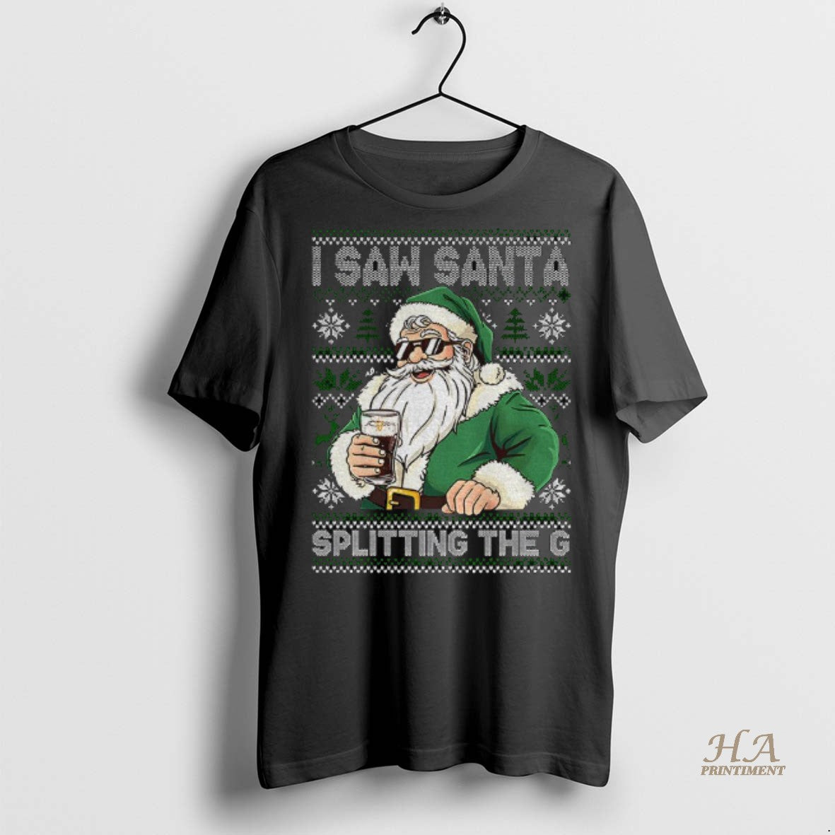Santa Claus Drinking Beer Splitting G I Saw Santa Splitting G Tee
