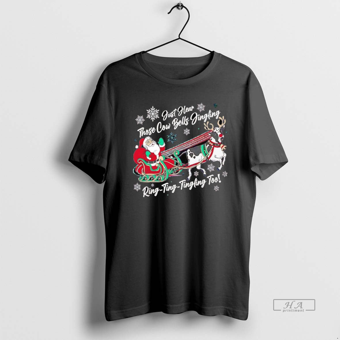 Santa Sleigh Cow Just Hear Those Cow Bells Jingling Long Sleeve Retro