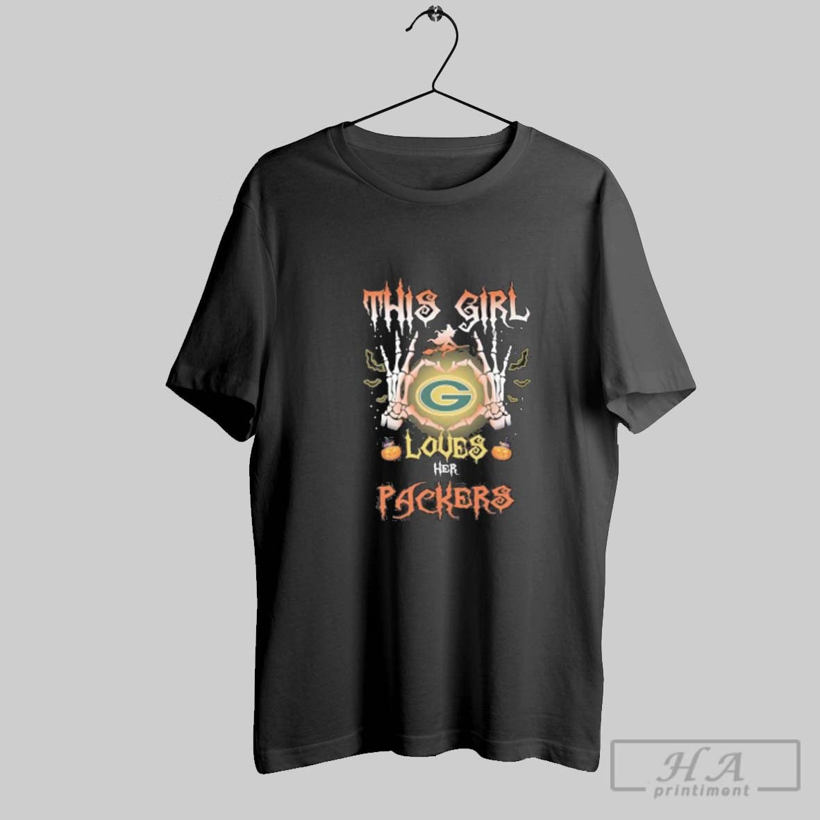 Skeleton Hand This Loves Her Green Bay Packers Long Sleeve Vintage Art