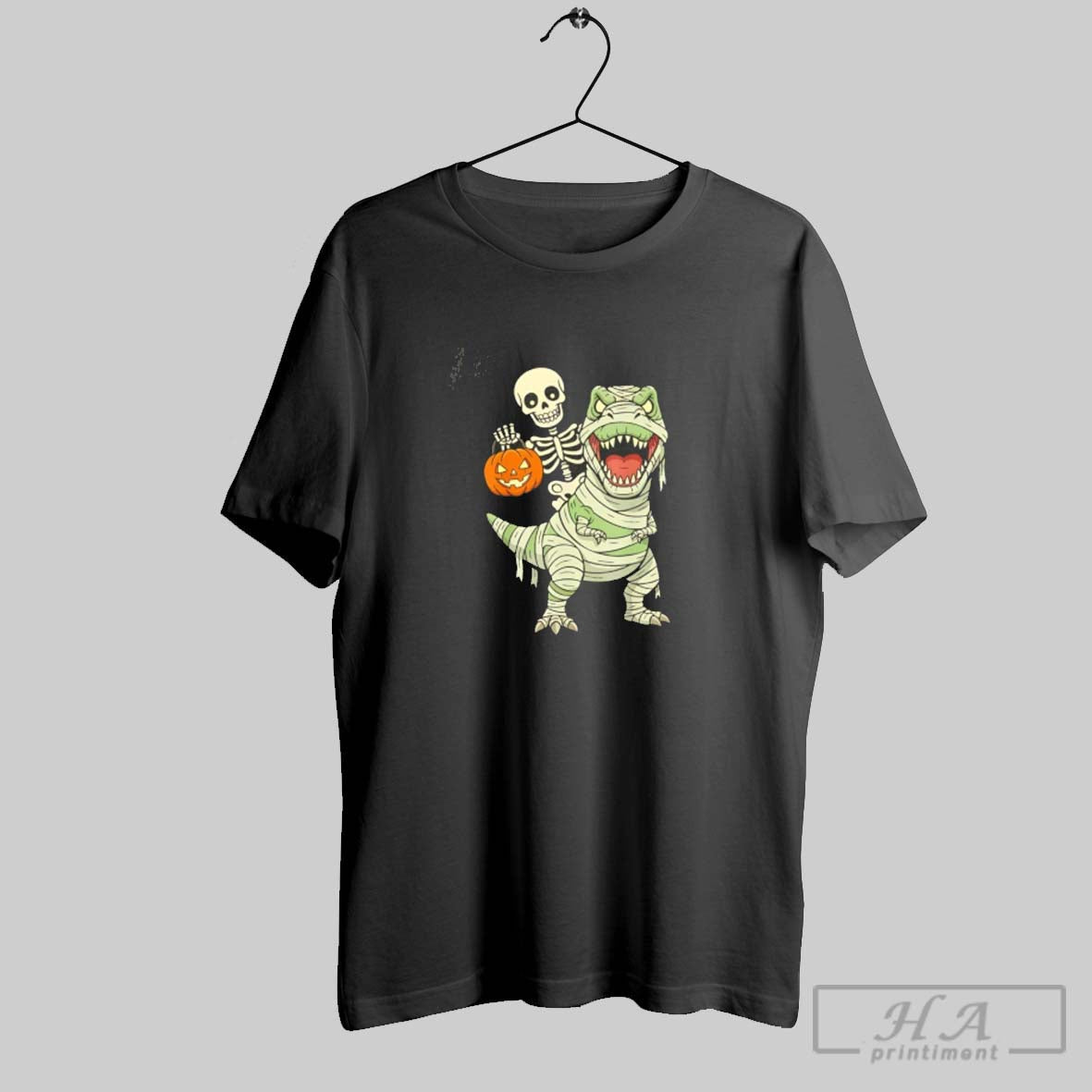 Skeleton Riding Mummy Dinosaur T Rex Halloween Sweatshirt Retro Outfit