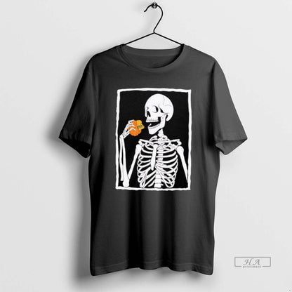 Skeleton Eating Hamburger Long Sleeve Retro Art
