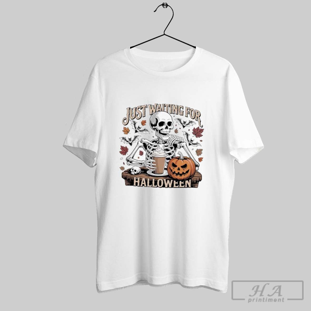 Skeleton Pumpkin Just Waiting Halloween Ladies TShirt Stylish Look