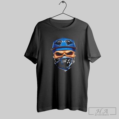Skull Wearing Face Scarf Carolina Panthers Football Tee Retro Gift