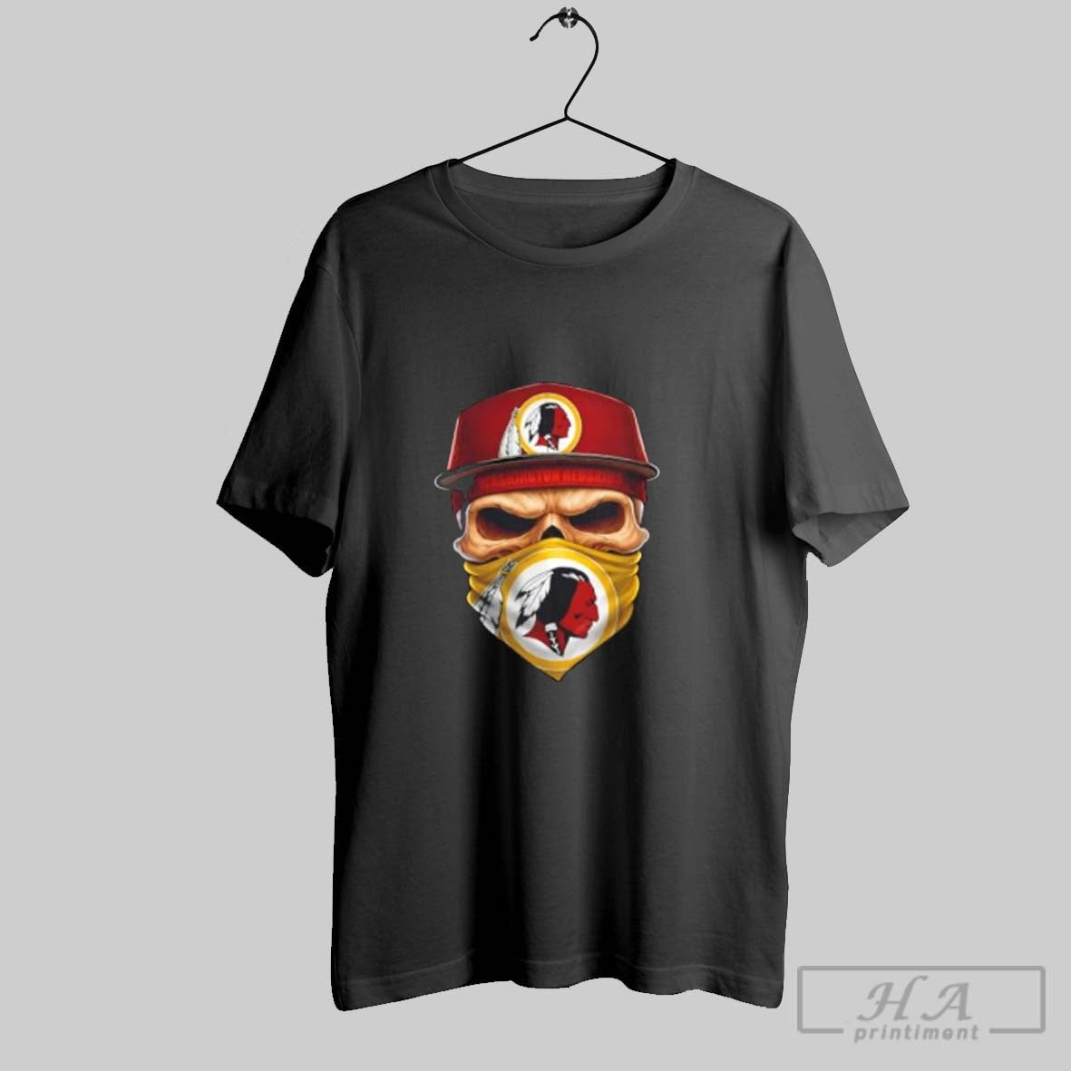 Skull Wearing Face Scarf Washington Redskins Football TShirt