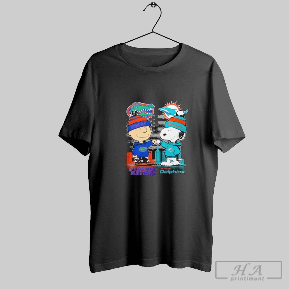 Snoopy Fist Bump Charlie Brown Miami Dolphins And Florida Gators Tee