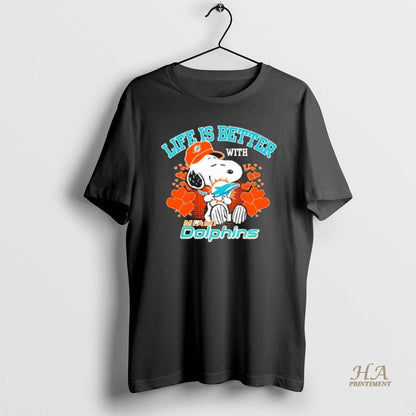 Snoopy Life Is Better Miami Dolphins Long Sleeve Classic Apparel