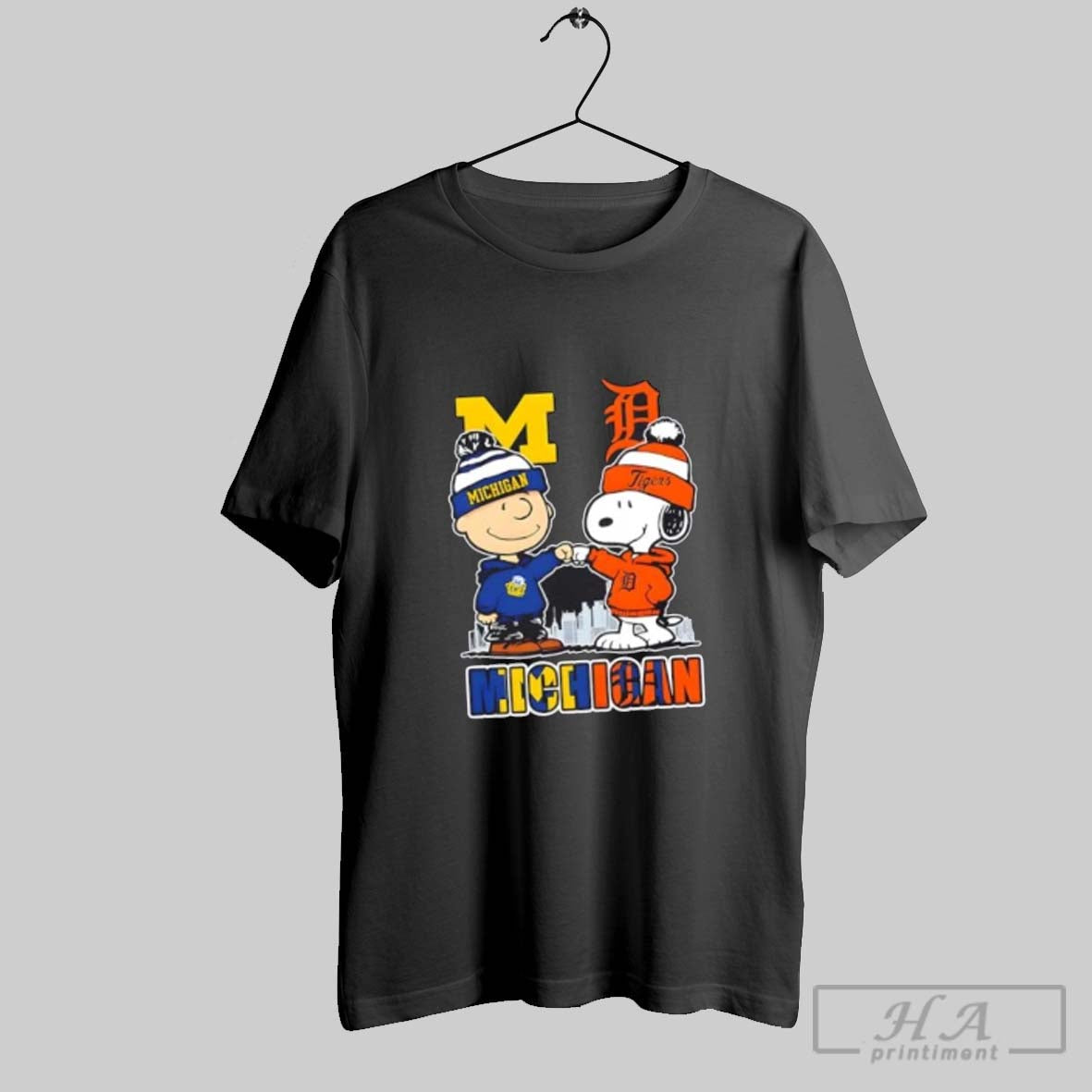 Snoopy And Charlie Brown Michigan Sports Wolverines X Detroit Tigers